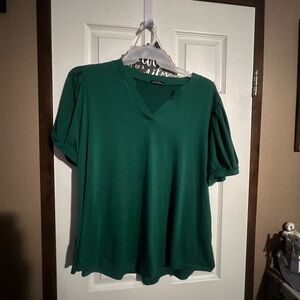 Green V-Neck Women's Top